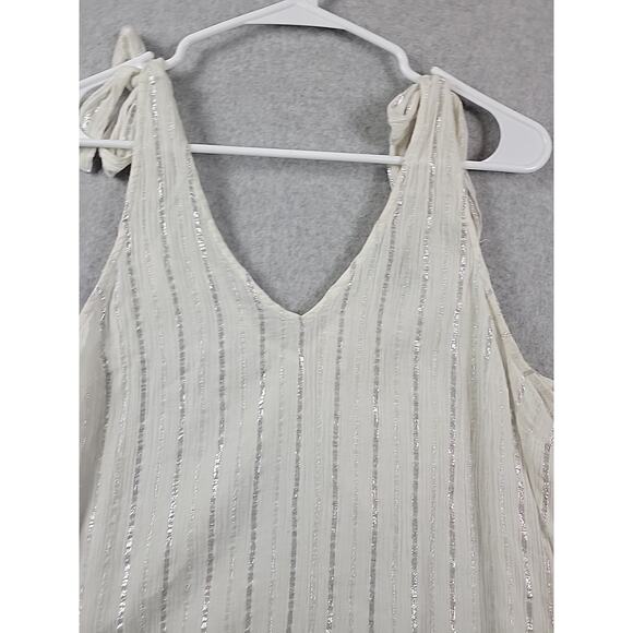 Aerie White Metallic Striped V Neck Tie Shoulder Sheer Tank Top Women XL Stretch - Picture 3 of 11